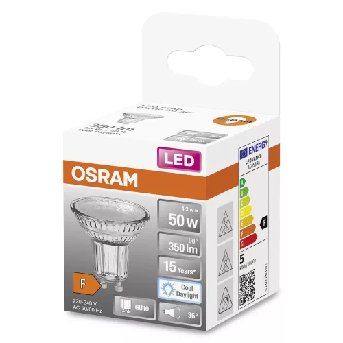 LED izzó PAR16 reflektor GU10 4.3W = 50W 350lm 6500K Hideg 36° STAR Osram