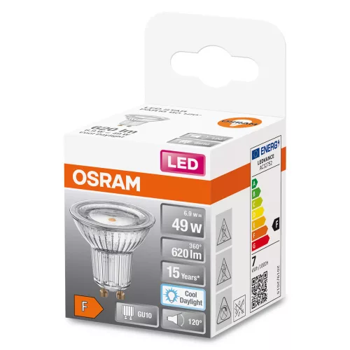 LED izzó PAR16 reflektor GU10 6.9W = 49W 620lm 6500K Hideg 120° STAR Osram