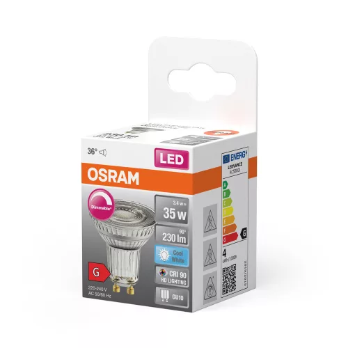 LED izzó PAR16 reflektor GU10 3.4W = 35W 230lm 4000K Semleges CRI90 36° Szabályozható SUPERSTAR Osram