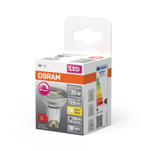 LED izzó PAR16 reflektor GU10 3.4W = 35W 230lm 2700K Meleg CRI90 36° Szabályozható SUPERSTAR Osram