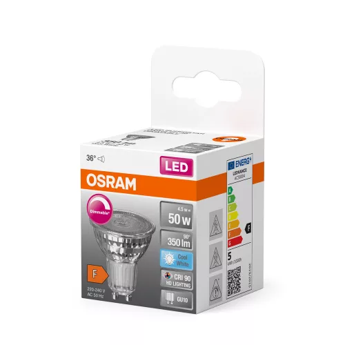 LED izzó PAR16 reflektor GU10 4.5W = 50W 350lm 4000K Semleges CRI90 36° Szabályozható SUPERSTAR Osram