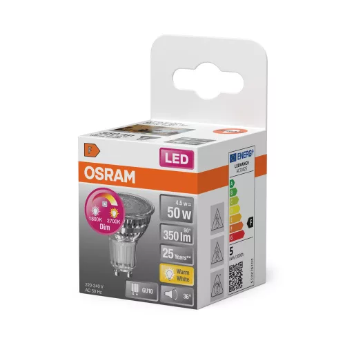 LED izzó PAR16 reflektor GU10 4.5W = 50W 350lm 1800-2700K CCT 36° Dimmable SUPERSTAR Osram