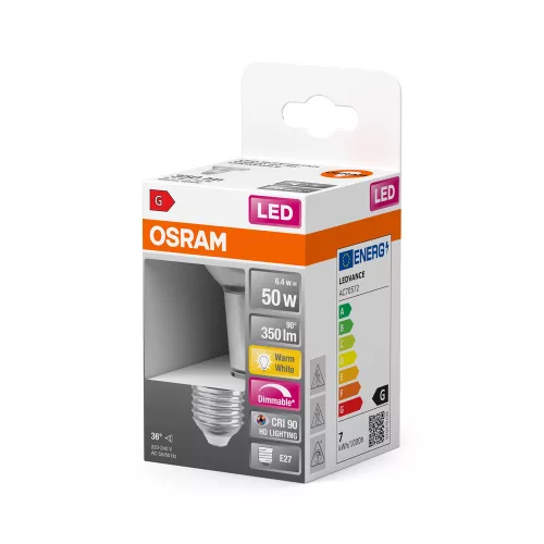 LED izzó PAR20 reflektor E27 6.4W = 50W 350lm 2700K Meleg CRI90 36° Szabályozható SUPERSTAR Osram