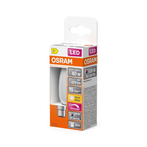 LED izzó B35 gyertya B22d 3.4W = 40W 470lm 2700K Meleg CRI90 300° Izzószálas, szabályozható fényerejű SUPERSTAR PLUS CLASSIC Osram