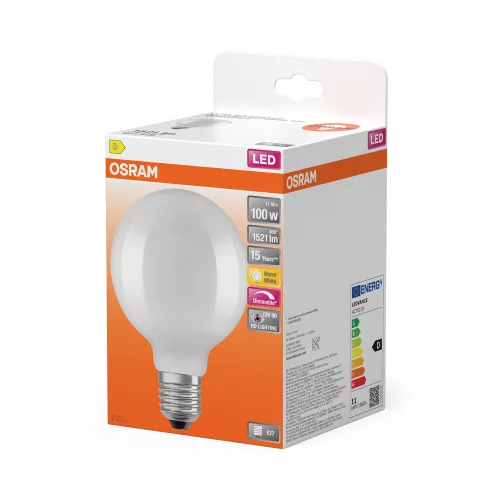 LED izzó G95 gömb alakú E27 11W = 100W 1521lm 2700K Meleg CRI90 300° Izzószálas, szabályozható fényerejű SUPERSTAR PLUS CLASSIC Osram