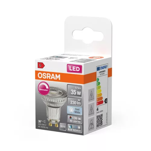 LED izzó PAR16 reflektor GU10 3.7W = 35W 230lm 4000K Semleges CRI90 36° Szabályozható SUPERSTAR Osram