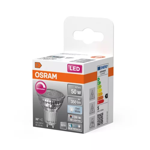 LED izzó PAR16 reflektor GU10 4.7W = 50W 350lm 4000K Semleges CRI90 36° Szabályozható SUPERSTAR Osram