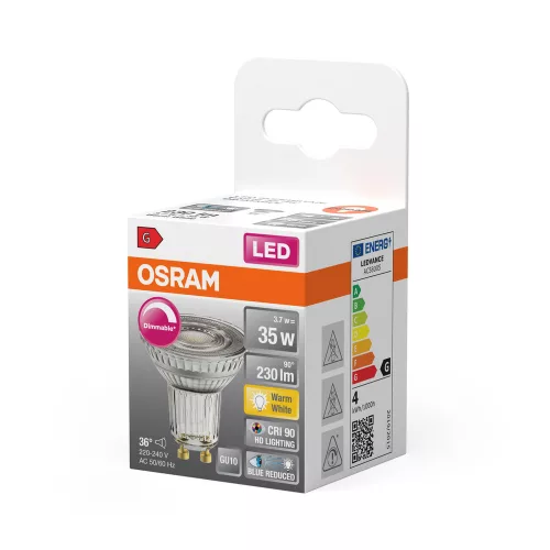 LED izzó PAR16 reflektor GU10 3.7W = 35W 230lm 2700K Meleg CRI90 36° Szabályozható SUPERSTAR Osram