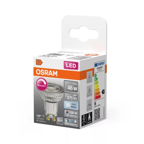 LED izzó PAR16 reflektor GU10 6W = 46W 575lm 4000K Semleges CRI90 120° Szabályozható SUPERSTAR Osram