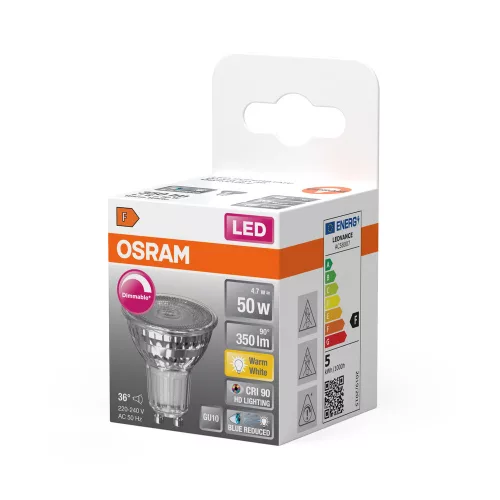 LED izzó PAR16 reflektor GU10 4.7W = 50W 350lm 2700K Meleg CRI90 36° Szabályozható SUPERSTAR Osram