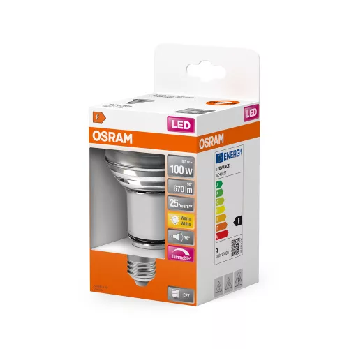 LED izzó R80 reflektor E27 8.5W = 100W 670lm 2700K Meleg 36° Szabályozható SUPERSTAR Osram