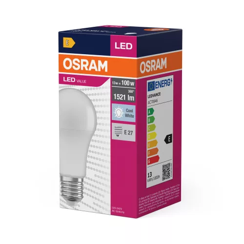 LED izzó A60 E27 13W = 100W 1521lm 4000K Semleges 180° VALUE CLASSIC Osram