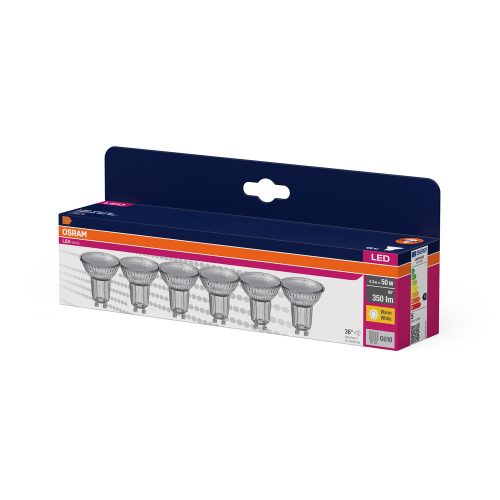 6x LED izzó PAR16 reflektor GU10 4.3W = 50W 350lm 2700K Meleg 36° VALUE Osram