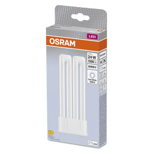 LED fénycső, egyoldalas, 2G10, 12W = 24W, 1500lm, 4000K, semleges, 130°, DULUX LED F EM és AC, Osram