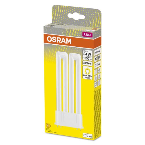 LED fénycső, egyoldalas, 2G10, 12W = 24W, 1350lm, 3000K, meleg, 130°, DULUX LED F EM és AC, Osram