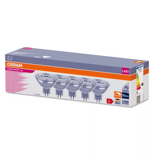 5x LED izzó MR16 reflektor GU5.3 3.4W = 20W 230lm 2700K Meleg 36° Szabályozható PARATHOM DIM Osram