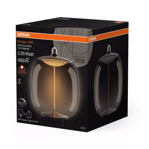 LED dekoratív izzó E27 12W = 35W 400lm 1800K Meleg 320° Füstölt Izzószálas Szabályozható Fényerő Vintage 1906 Osram