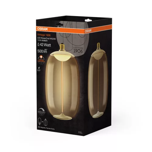 LED dekoratív izzó E27 12W = 42W 500lm 1800K Meleg 320° Borostyánszínű, szabályozható izzószálas Vintage 1906 Osram