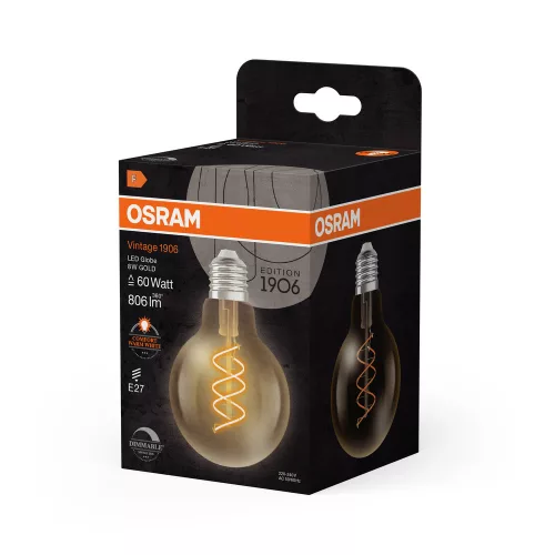 LED dekoratív izzó G80 gömb alakú E27 8W = 60W 806lm 2200K Meleg CRI90 300° Szabályozható Borostyán Vintage 1906 Osram