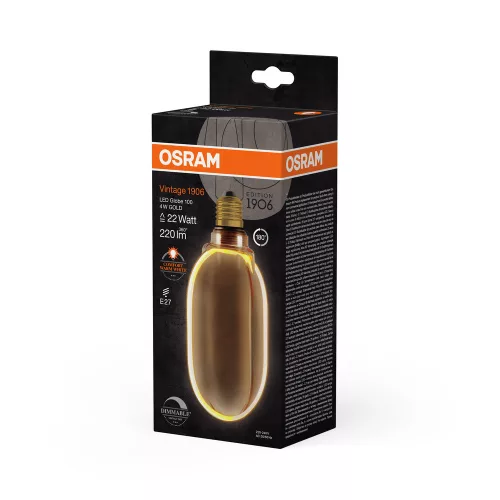 LED dekoratív izzó G100 gömb alakú E27 4W = 22W 220lm 1800K Meleg 330° Izzószálas, szabályozható fényerővel Vintage 1906 Osram