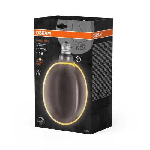 LED dekoratív izzó G183 gömb alakú E27 4W = 12W 110lm 1800K Meleg 330° Füstölt izzószálas, szabályozható fényerővel Vintage 1906 Osram