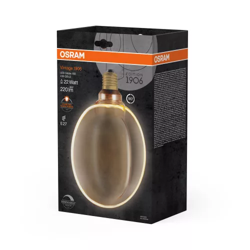 LED dekoratív izzó G183 gömb alakú E27 4W = 22W 220lm 1800K Meleg 330° Izzószálas, szabályozható fényerővel Vintage 1906 Osram