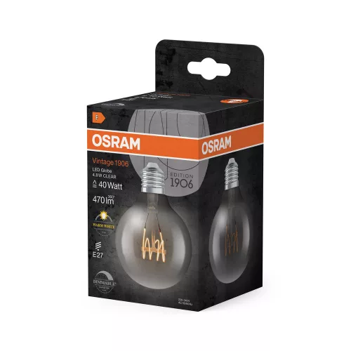 LED dekoratív izzó G80 gömb alakú E27 4,8 W = 40 W 470 lm 2700 K Meleg 320° Izzószálas, szabályozható fényerővel Vintage 1906 Osram