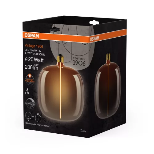 LED dekoratív izzó E27 4,8 W = 20 W 200 lm 1800 K Meleg 320° Borostyánszínű Izzószál, Szabályozható Fényerő Vintage 1906 Osram