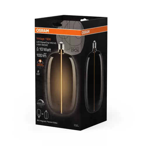 LED dekoratív izzó E27 4,8 W = 10 W 100 lm Meleg 1800 K 320° Füstölt izzószálas, szabályozható fényerővel Vintage 1906 Osram