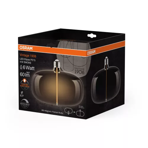LED dekoratív izzó E27 4W = 6W 60lm 1800K Meleg 320° Füstölt Izzószálas Szabályozható Fényerő Vintage 1906 Osram
