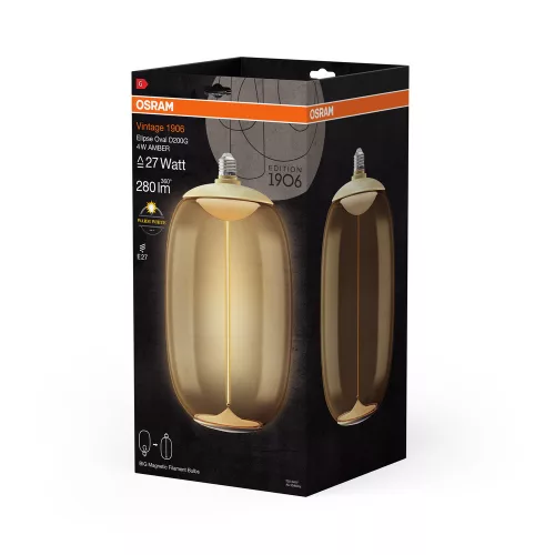 LED dekoratív izzó E27 4W = 27W 280lm 2700K Meleg 320° Borostyánszínű Izzószál Vintage 1906 Osram