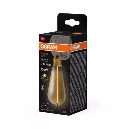 LED dekoratív izzó ST64 Edison E27 2.2W = 12W 120lm 2700K Meleg 320° Izzószál Vintage 1906 Osram