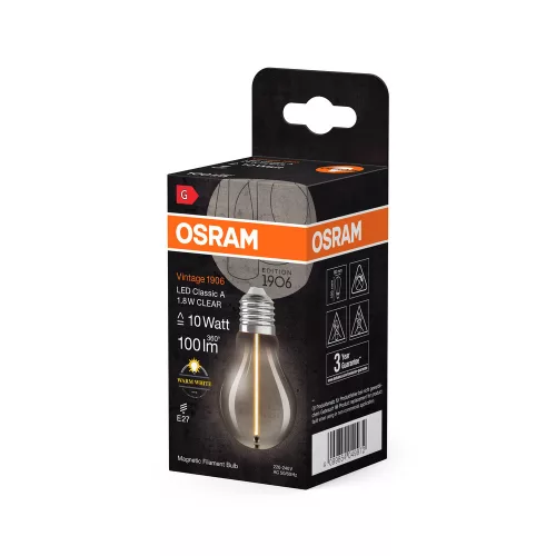 LED dekoratív izzó A60 E27 1.8W = 10W 100lm 2700K Meleg 320° Izzószál Vintage 1906 Osram