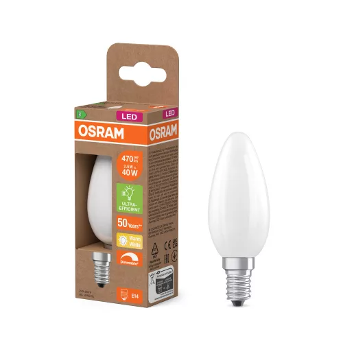 LED izzó B35 E14 gyertya 2.5W = 40W 470lm 2700K Meleg 300° Szabályozható Osram