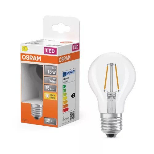 LED izzó E27 A60 1W = 15W 136lm 2700K Meleg 300° Izzószálas STAR CLASSIC Osram