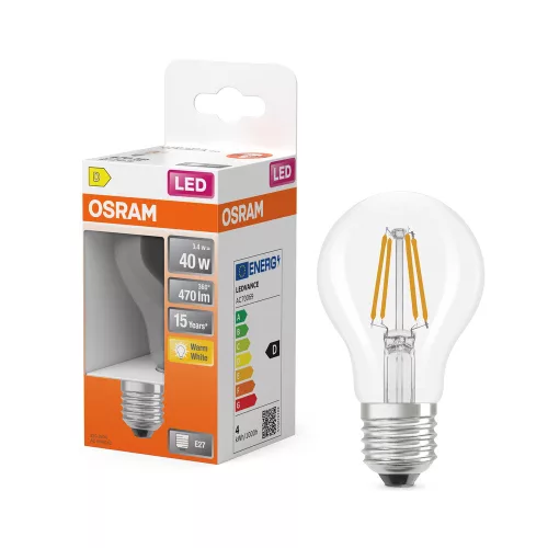 LED izzó E27 A60 3.4W = 40W 470lm 2700K Meleg 300° Izzószálas STAR CLASSIC Osram