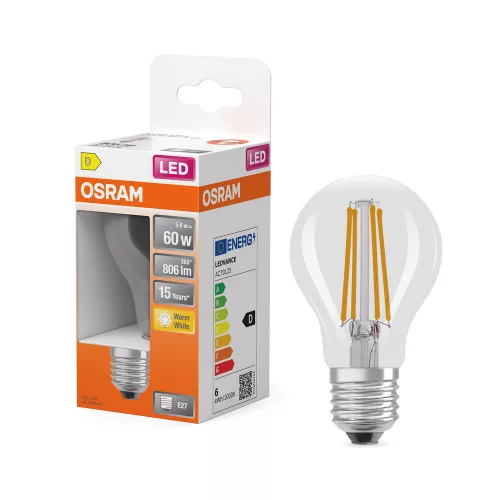 LED izzó E27 A60 5.9W = 60W 806lm Meleg 2700K 300° Filament STAR CLASSIC Osram