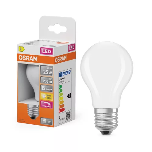 LED izzó E27 A60 1.8W = 25W 250lm 2700K Meleg 320° Szabályozható SUPERSTAR Osram