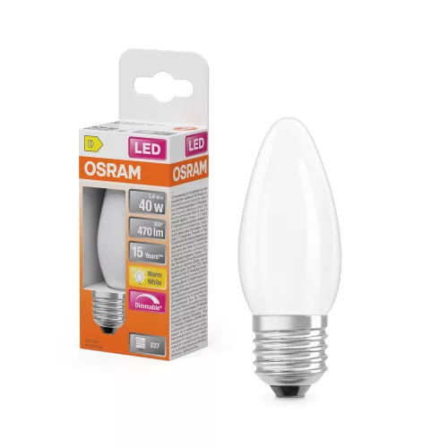 LED izzó B35 E27 gyertya 3.4W = 40W 470lm 2700K Meleg 320° Szabályozható SUPERSTAR Osram