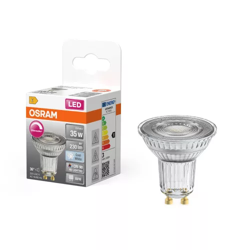 LED izzó PAR16 reflektor GU10 2.4W = 35W 230lm 2700K Meleg CRI90 36° Szabályozható SUPERSTAR PLUS CLASSIC Osram