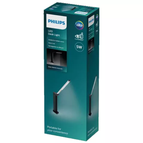 LED Asztali lámpa Asztal AMBER 5W 4000K Dimmelhető USB Fekete PHILIPS