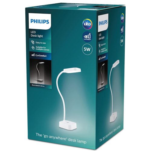 LED asztali lámpa ROCK 5W 5000K szabályozható USB fehér PHILIPS
