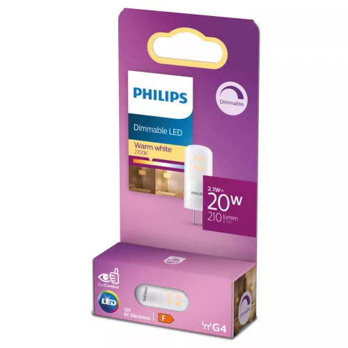 G4 LED izzó kapszula 2.1W = 20W 210lm 2700K Meleg 12V Szabályozható Philips