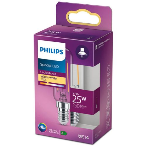 LED izzó E14 T25 2.1W = 25W 250lm 2700K meleg izzószál PHILIPS