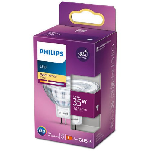 LED izzó GU5.3 MR16 4.4W = 35W 345lm 2700K Meleg 36° 12V PHILIPS