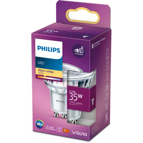 LED izzó GU10 3.5W = 35W 255lm 2700K Meleg 36°-os spotlámpa PHILIPS