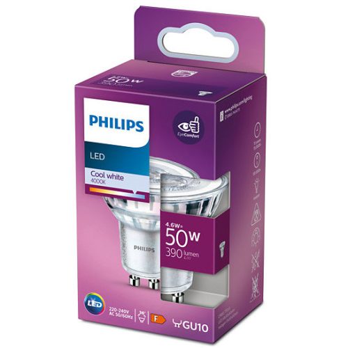 LED izzó GU10 4.6W = 50W 390lm 4000K Semleges 36°-os spotlámpa PHILIPS