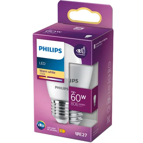 LED izzó Globe E27 P48 7W = 60W 806 lm 2700K Meleg PHILIPS