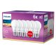 6x LED izzó E27 A60 7W = 60W 806lm 2700K Meleg 150° PHILIPS