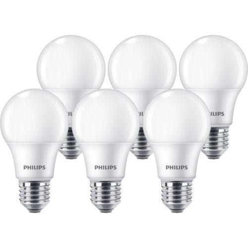 6x LED izzó E27 A60 7W = 60W 806lm 2700K Meleg 150° PHILIPS